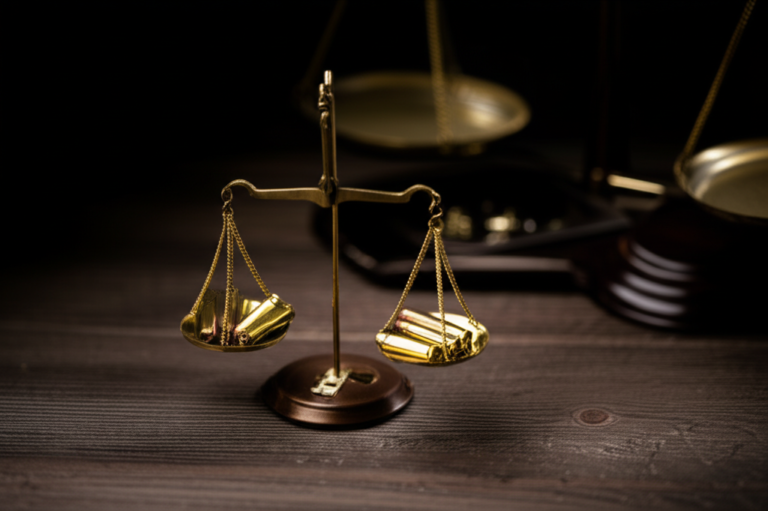 Balas de uma escala de justiça, representando o sistema legal.