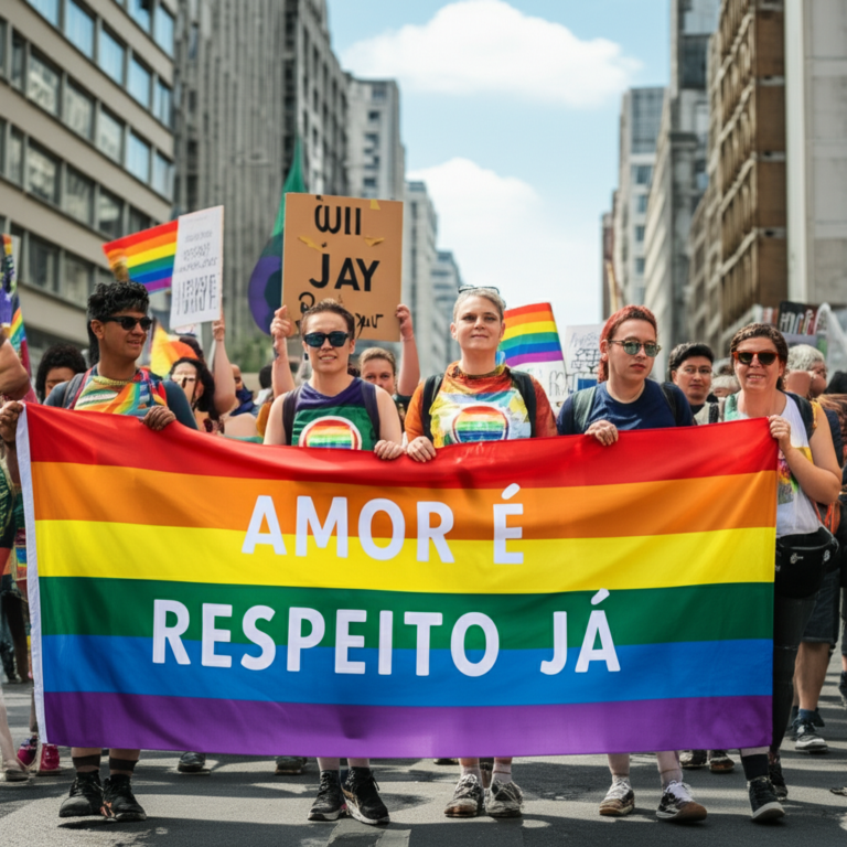 Grupo de pessoas protestando por direitos LGBT.