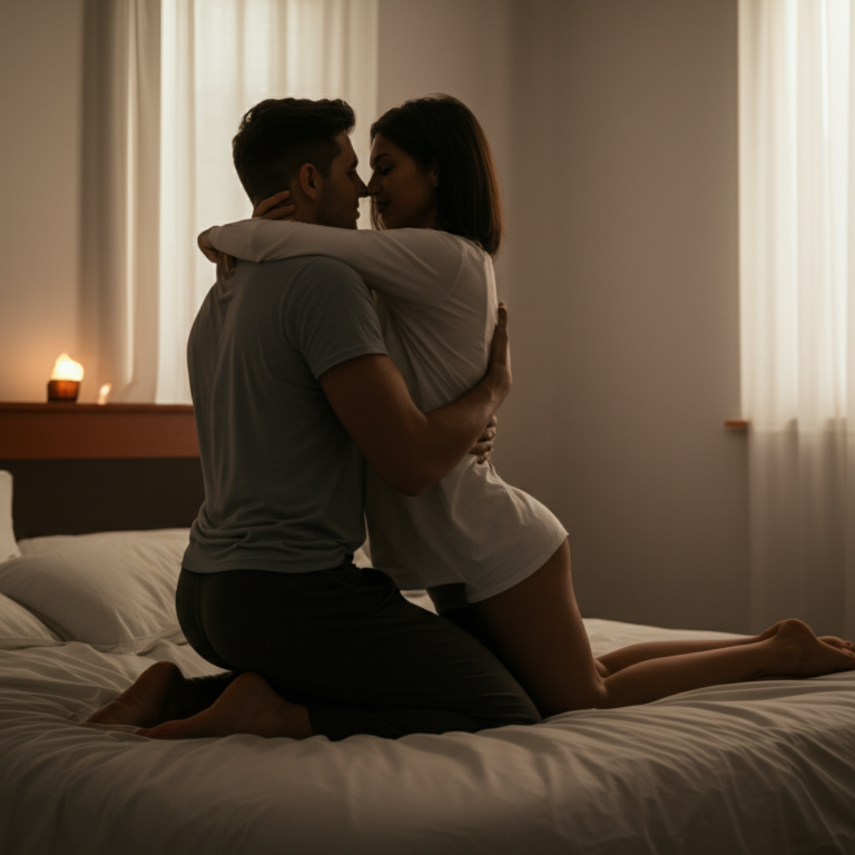 Casal se abraçando, representando intimidade e conexão emocional