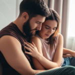 Casal em silhueta, abraçando-se em um ambiente relaxante.
