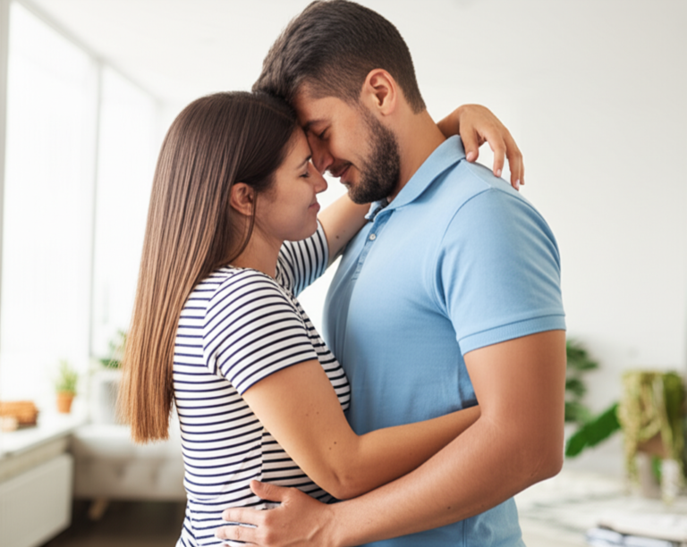 Empatia e Conexão Íntima Casal se abraçando com carinho