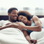 Casal sorrindo e abraçado, demonstrando conexão e felicidade.