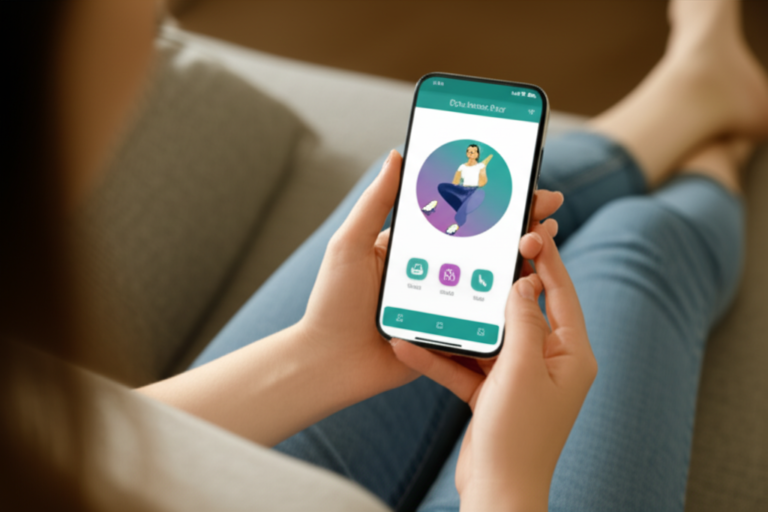 Mulher usando um aplicativo de bem-estar sexual em seu smartphone